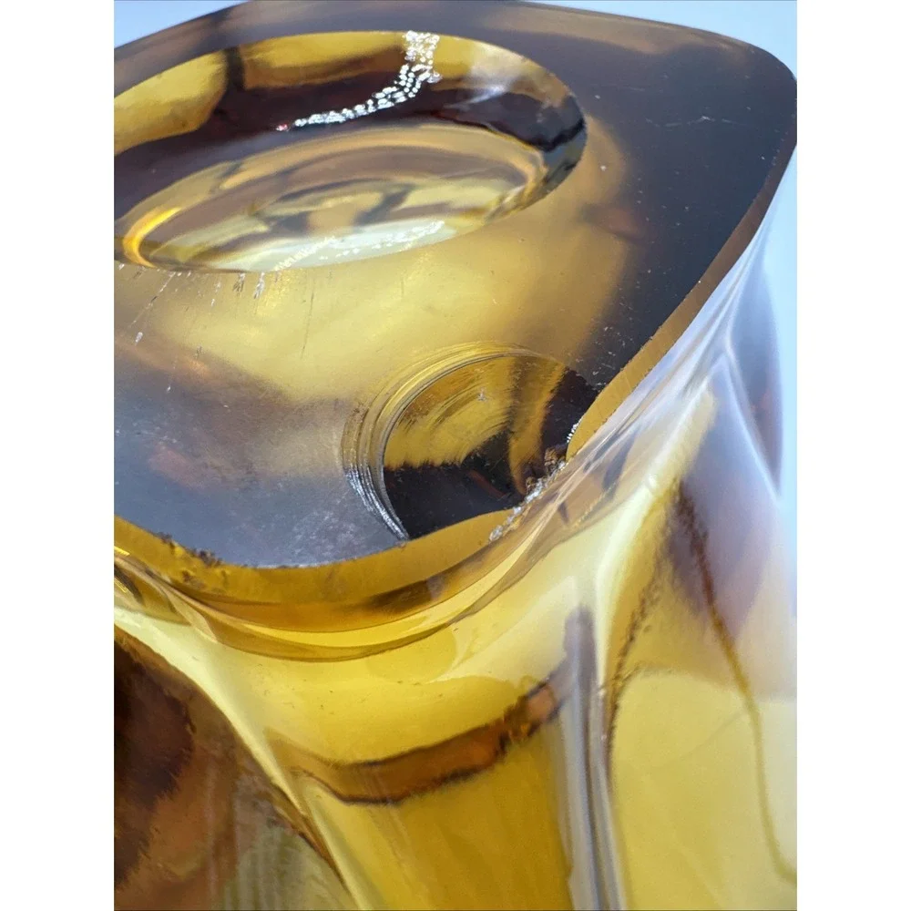 Vintage Mid Century‎ Modern Viking Amber Swung Art Glass Bowl Vase